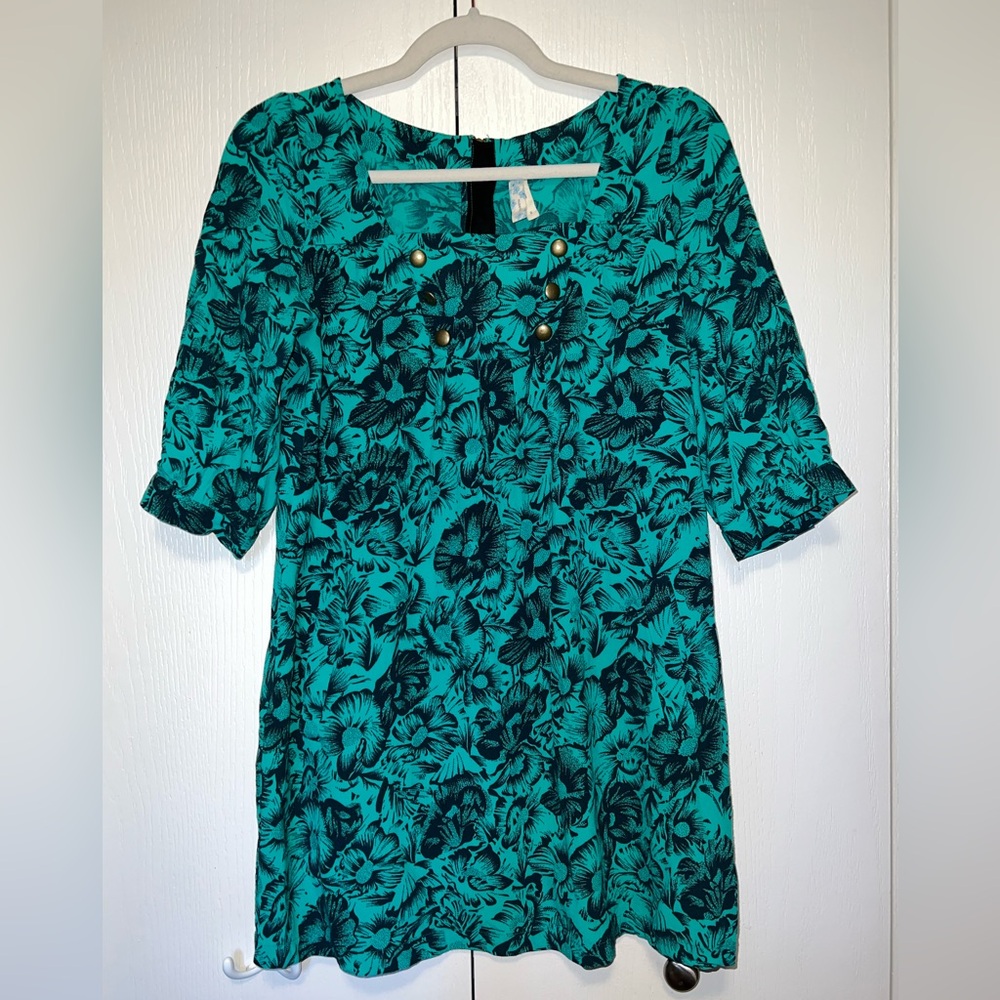Maeve Anthropologie Viridian Green Floral Print Rosemary Shift Dress